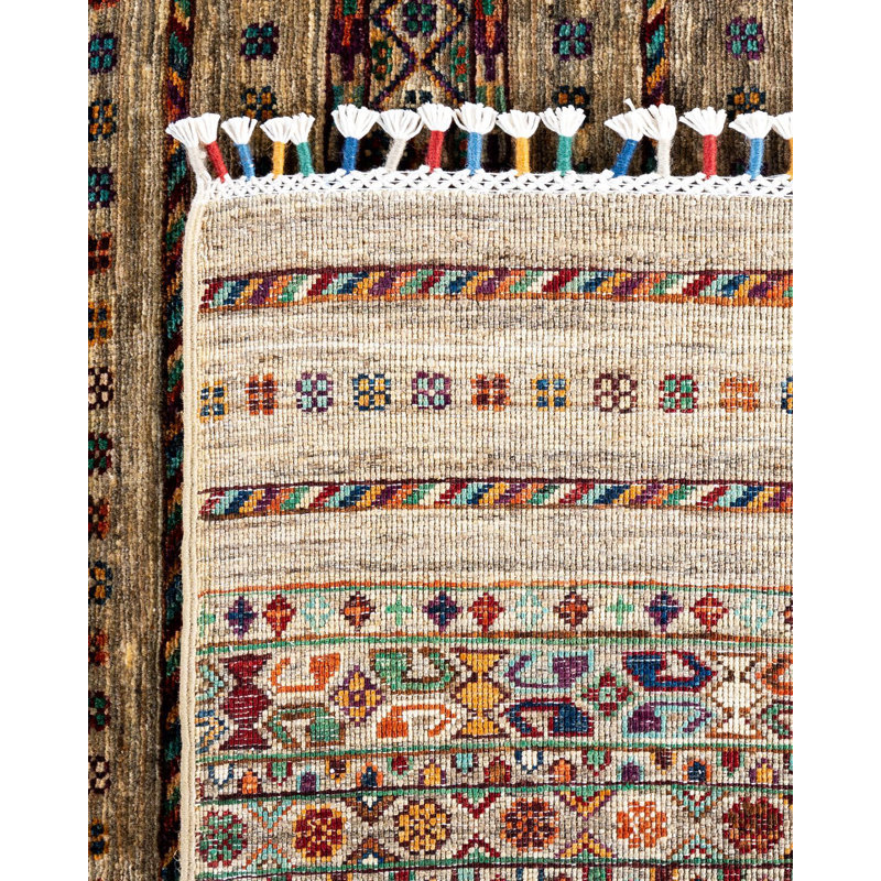 Tapis noué à la main de conception unique Tribal - brun, 8 pi 2 po x 9 pi 10 po