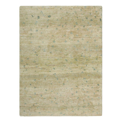 Rug & Kilim's Modern Rug In Green And Beige With Blue Geometric Patterns