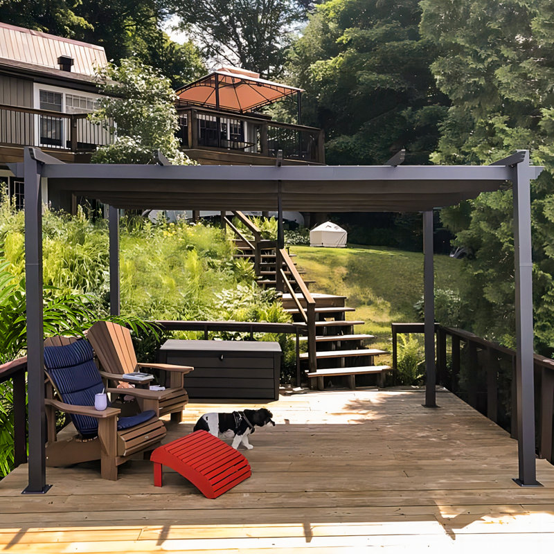  13 Ft. W x 10 Ft. D  Aluminum Pergola with Canopy,Gray, Gray