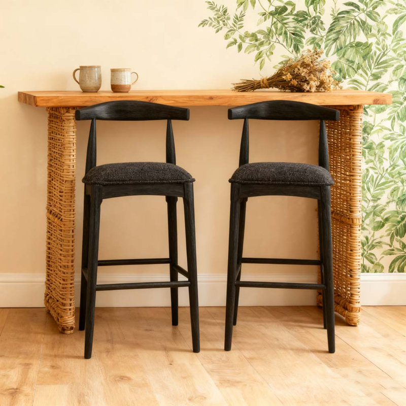 Bar Stool In Pebble Fabric, Black, Black