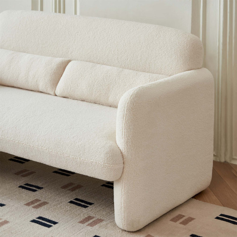 59 Inch Lamb Fleece Fabric Sofa, Modern Loveseat with Support Pillow for Apartment, Office, Living Room & Bedroom, Easy Assembly.