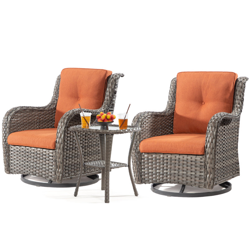 Blalock Wicker 2 - Person Patio Conversation Set with Cushions, Orange