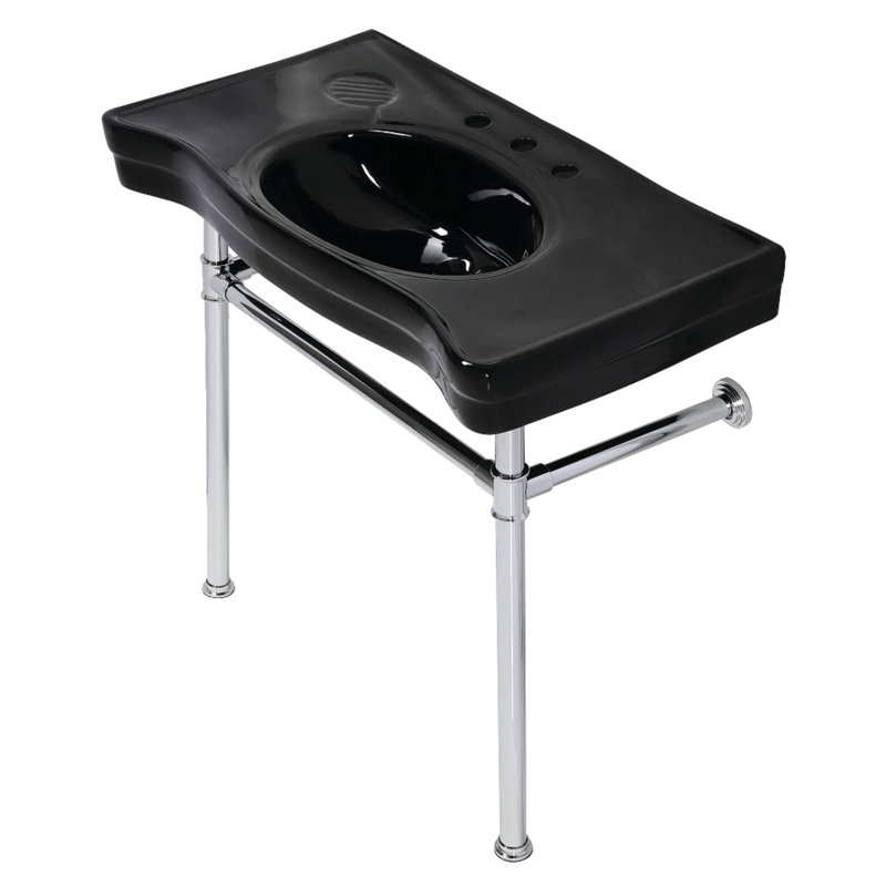Kingston Brass Imperial 36-Inch Ceramic Console Sink Basin with Stainless Steel Legs (8-Inch, 3-Hole), Polished Chrome
