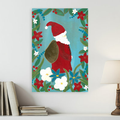 Whimsical Christmas Santa Traditional Whimsical Abstract Winter Flower Wall Art Print by Janine Brewster - Wrapped Canvas Print