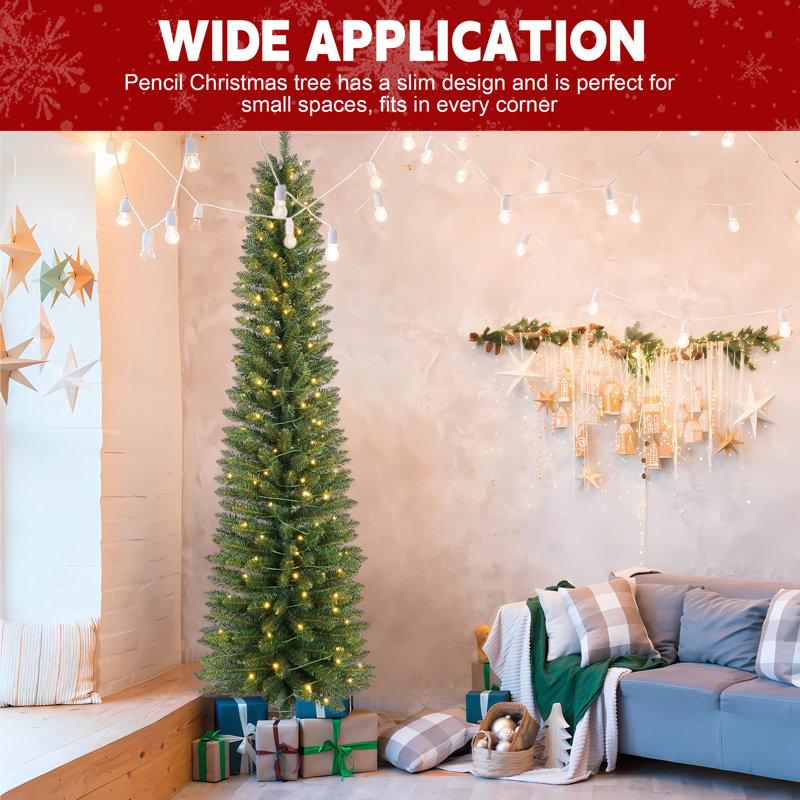 Arbre de Noël 6 pi avec 150 lumières DEL blanc chaud - arbre en PVC mince avec 358 pointes, conception compacte et support en métal stable