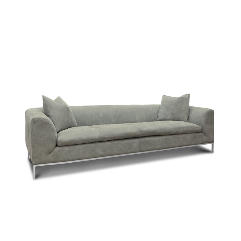 Pia Upholstered 107'' Sofa, Chocolate (Soft Touch), Satin Brass