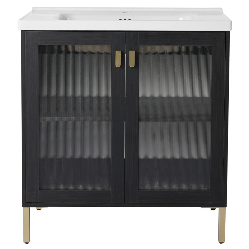 Meuble-lavabo simple 31,9 po avec plateau en céramique Tyia