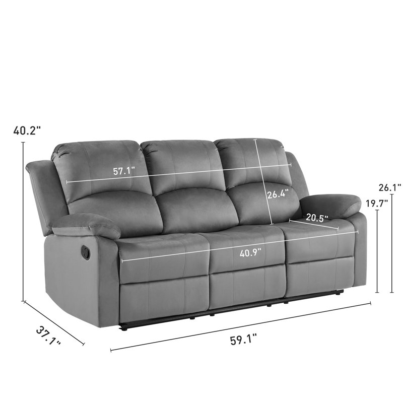 81.9'' Wide Modern Comfortable Microfiber Manual Recliner Sofa with Super Soft Backrest (Set of 2), Gray