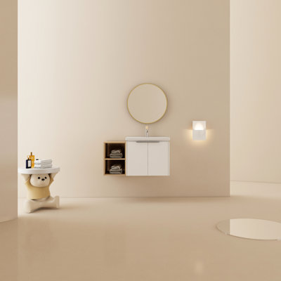 20.47 In. High Bathroom Vanity With Ceramic Basin And Door - Wall Mounted Sink Space Mount Type