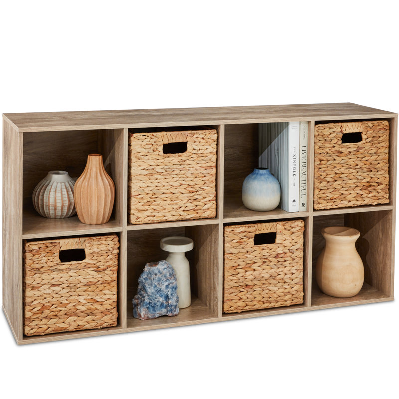 8-Cube Bookshelf, 13.5In Display Storage System, Organizer W/ Removable Back Panels - Sage, Greige