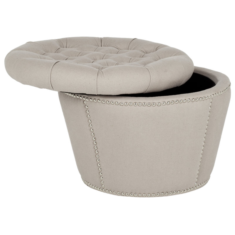 Upholstered Ottoman, Beige Linen