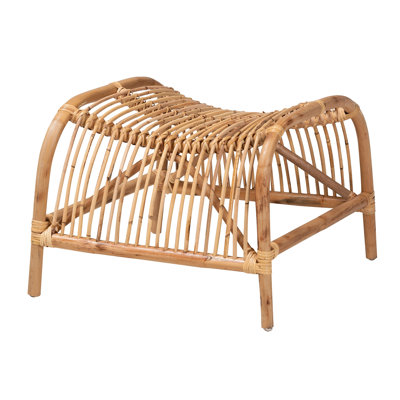 Modern Bohmenian Natural Brown Antique Rattan Footstool