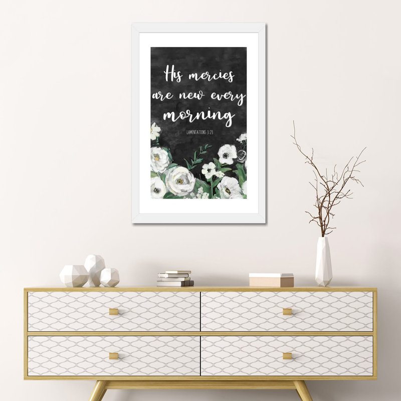 «His Mercies» par Sally Swatland - impression d'art textuel, H 24 po x l 16 po x P 1 po, White Paper, Blanc