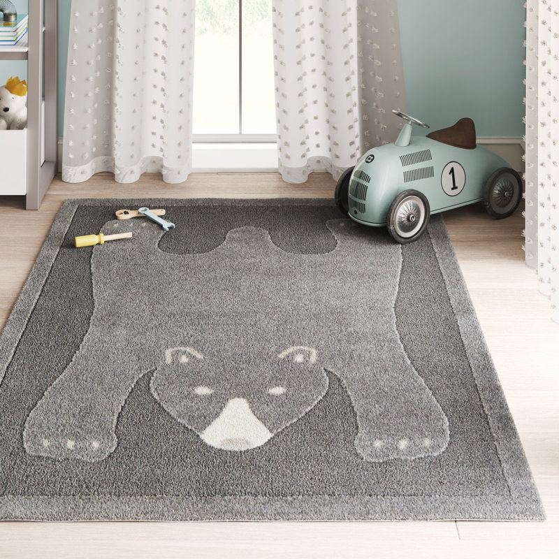 Alena Kids Bear Rug, Rectangle 5'3" x 7', Cream