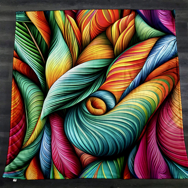 Throw Blanket, 68" W x 80" L, Floral/Abstract, Green/Orange/Pink/Blue