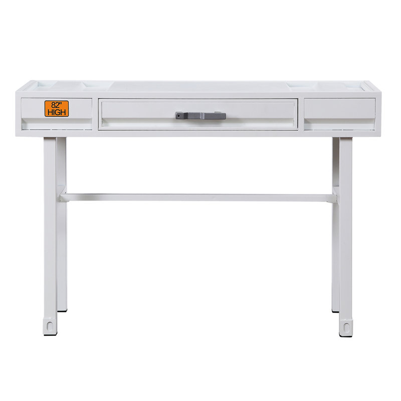 White Desk For Office Use With Industrial Flair And Storage - Workspace Element Design Drawer Essential Item