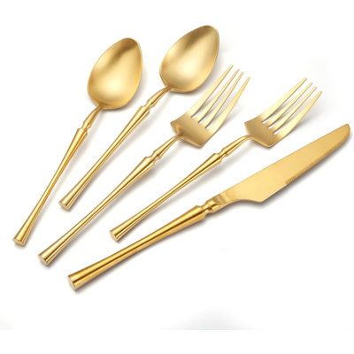 Ensemble de couverts 20 pièces en or mat 18 pièces, service de couverts en acier inoxydable 18/10 pour 4 personnes, ensemble de coutellerie unique avec poignée de tour, ensemble de fourchettes, cuillères et couteaux, va au lave-vaisselle