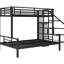 Lit superposé simple au-dessus d'un lit double avec escalier de rangement en métal et garde-robe, garde-robe gracieuse noire