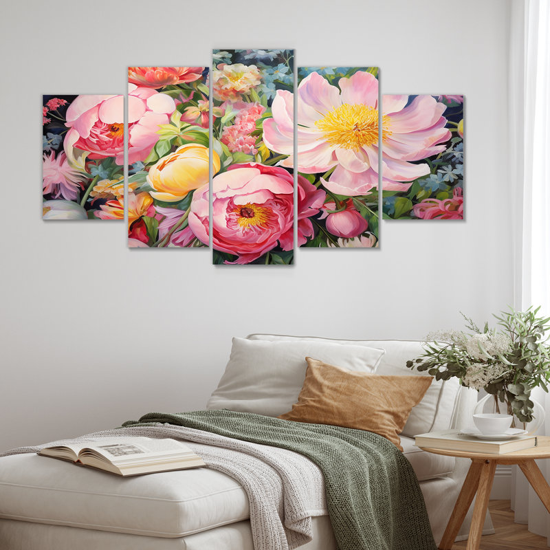 Décoration florale rose 5 fleurs printanières - fleurs sauvages