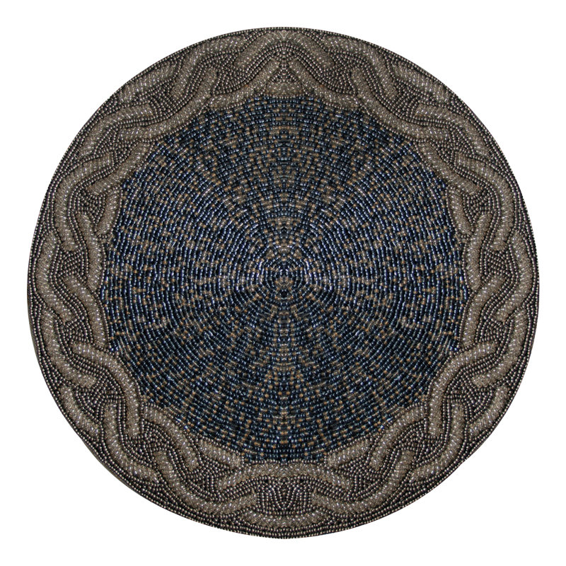 The Alvah Round Beaded Placemats Set with Elegant Intertwined Border for Dining & Christmas Decor