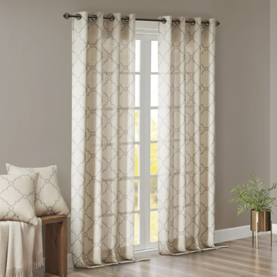 Fretwork Print Grommet Top Single Window Curtain Panel