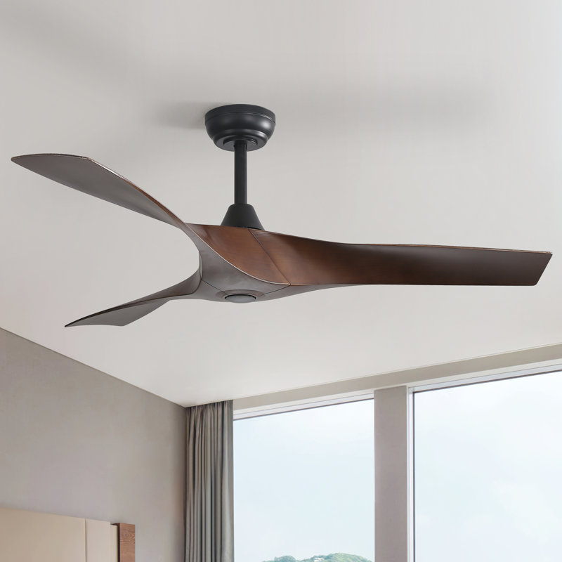 Ventilateur de plafond moderne à 3 pales 52 po avec télécommande Kemp, Noir avec pales brunes