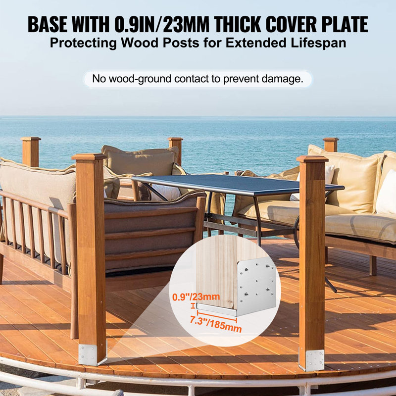 Base de poteau de 8 po x 8 po, support d'ancrage de poteau réglable en acier inoxydable de 4 pièces (7,8 po x 7,3 po interne), base de poteau réglable pour support de balustrade de pavillon