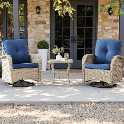 Gaetanino Swivel PE Wicker Rattan Outdoor Rocking Chairs Set with Side Table (2 chairs and 1 side table)