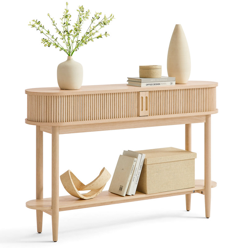 Leathia Fluted Console Table, Beige