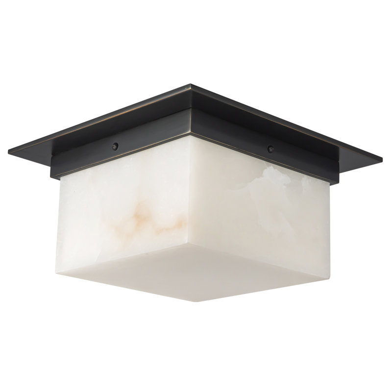 Mineral 11-in Brass Flush Mount, Oil Rubbed Bronze, Alabaster