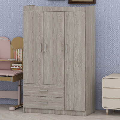 3-Door Wardrobe with Built-In Storage Drawers