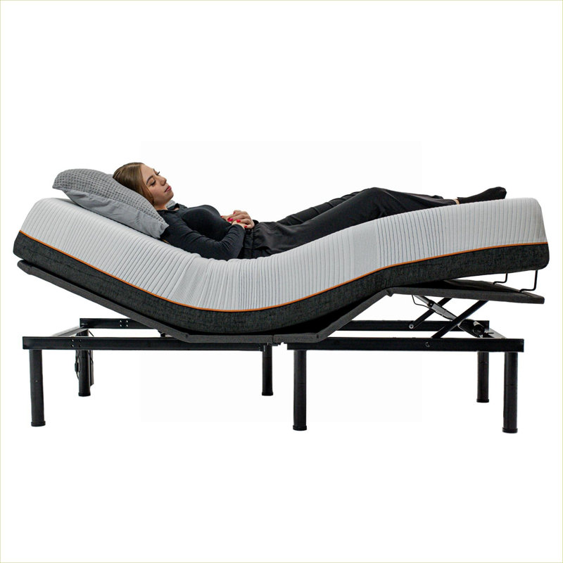 Structure de base de lit ajustable à profil bas, construction classique en métal noir, taille simple TG, assemblage rapide activé par la voix pour une utilisation dans la chambre à coucher