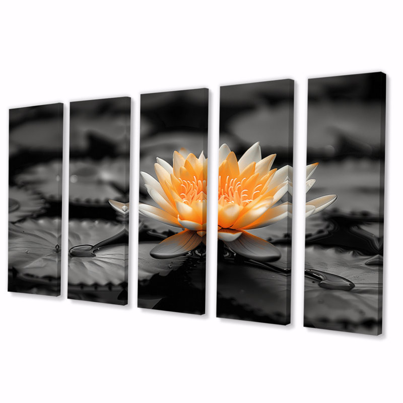 Toile de lotus tropicale beige et gris avec lotus photo III - lotus, H 32 po x l 80 po