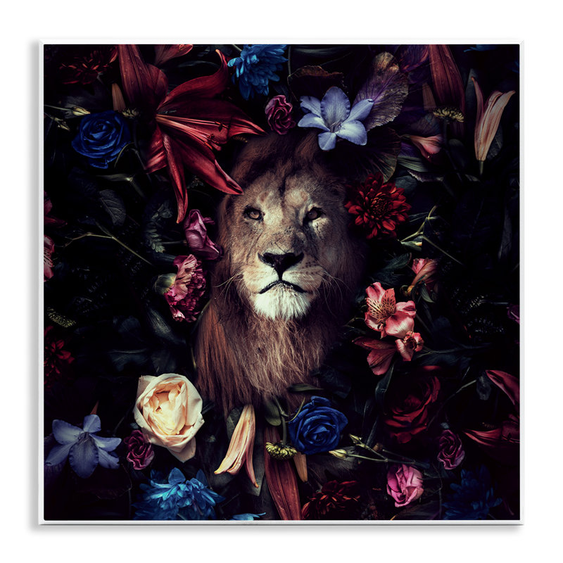 Art mural Lion et fleurs foncées par Reinders