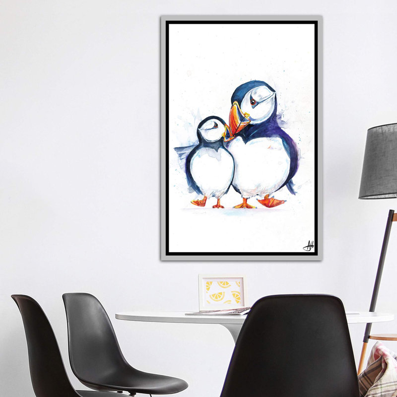 Décoration murale pour enfants Parading Puffins, H 60 po x l 40po x P 1,5 po, Toile avec cadre argenté