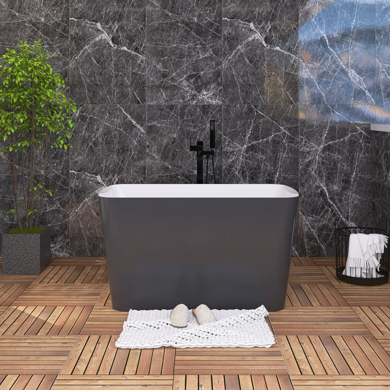 47" Freestanding Soaking Acrylic Bathtub With Integrated Seat, Gray