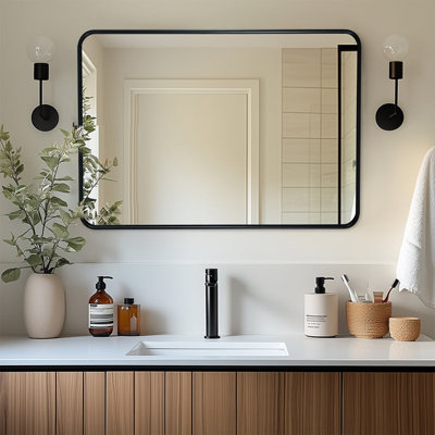 Contemporary Rounded Rectangular Bathroom Vanity Mirror| Aluminum U-Tube Frame