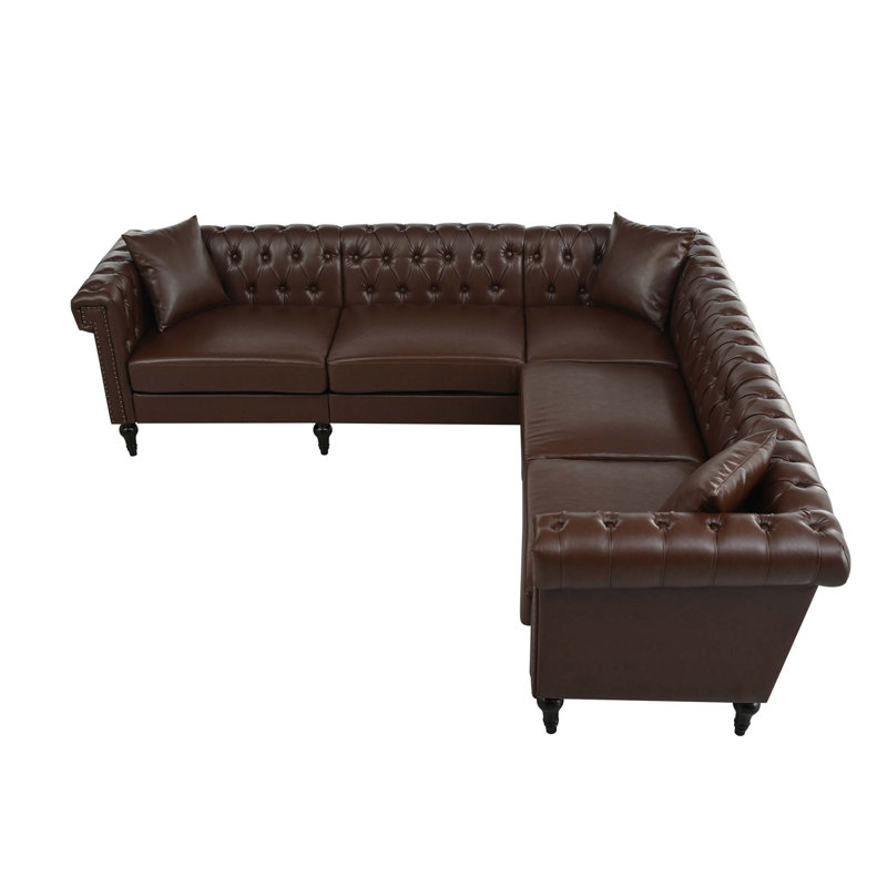 Canapé modulaire réversible en L Chesterfield, Marron foncé