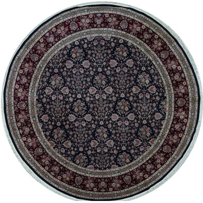 Tapis bleu marine et vin noué à la main de haute qualité