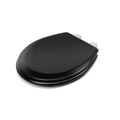 Croydex Lene Flexi-Fix Matt Black Soft Close Toilet Seat - Quick Release Button for Easy Cleaning and Adjustable Hinges to fit All Standard Toilets with Top and Bottom Fixings, Antibacterial (Black)