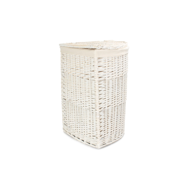 Wicker Lined Corner Laundry Bin Basket, Large (60cm H x 46cm W x 46cm D), White Wash/White Lining