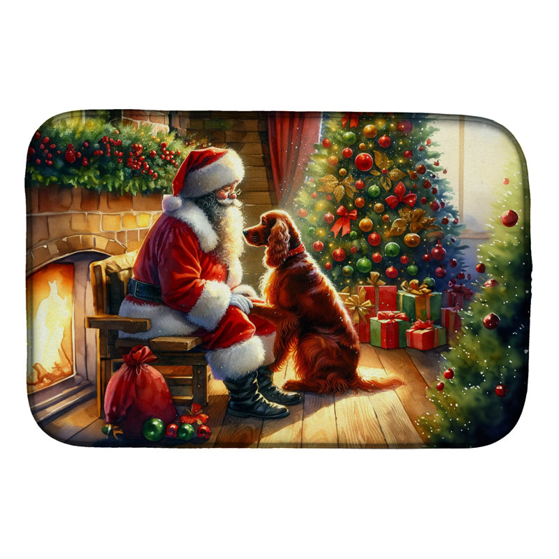 Irish Setter and Santa Claus Dish Drying Mat