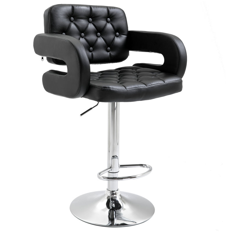 Yes Upholstered Faux Leather Yes Bar Stool, Black