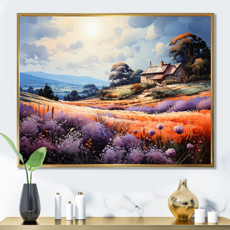 Masias " French Countryside Serenity Pointillism ", Cadre flottant doré, H 34 po x l 44 po x P 1,5 po