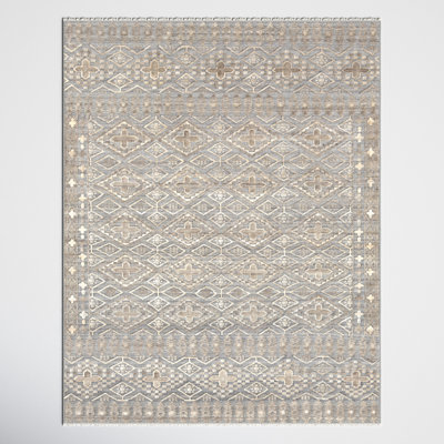 Indrakumar Southwestern Hand-Knotted Wool/Viscose Gray/Khaki/Camel Area Rug