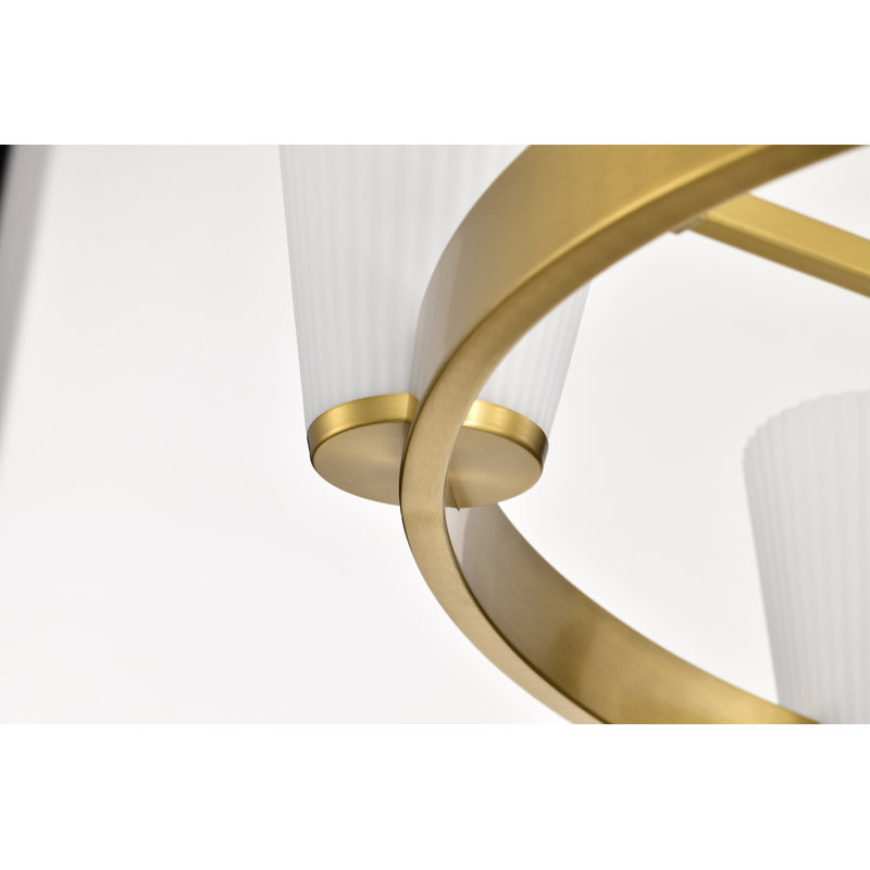 Royale - Lustre - Verre blanc nervuré, 5 lumières, Bronze brillant, H 18,25 po x l 30 po x P 30 po