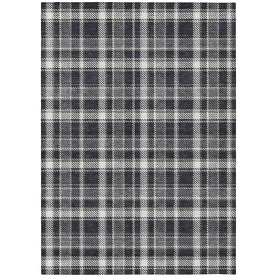 3' X 5' Black Gray and White Plaid Washable Non Skid Indoor Outdoor Area Rug
