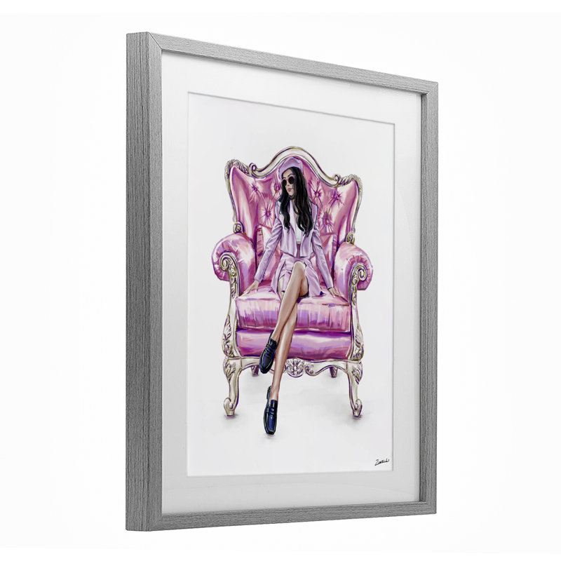 Fauteuil glamour rose avec impression encadrée sous verre, design par Ziwei Li, H 16 po x l 13 po, Cadre de ferme gris