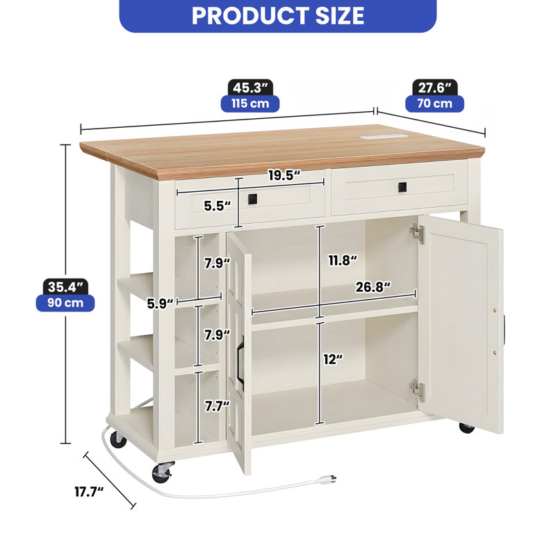 Multifunction Portable Kitchen Island Kitchen Cart with Drop Leaf, White