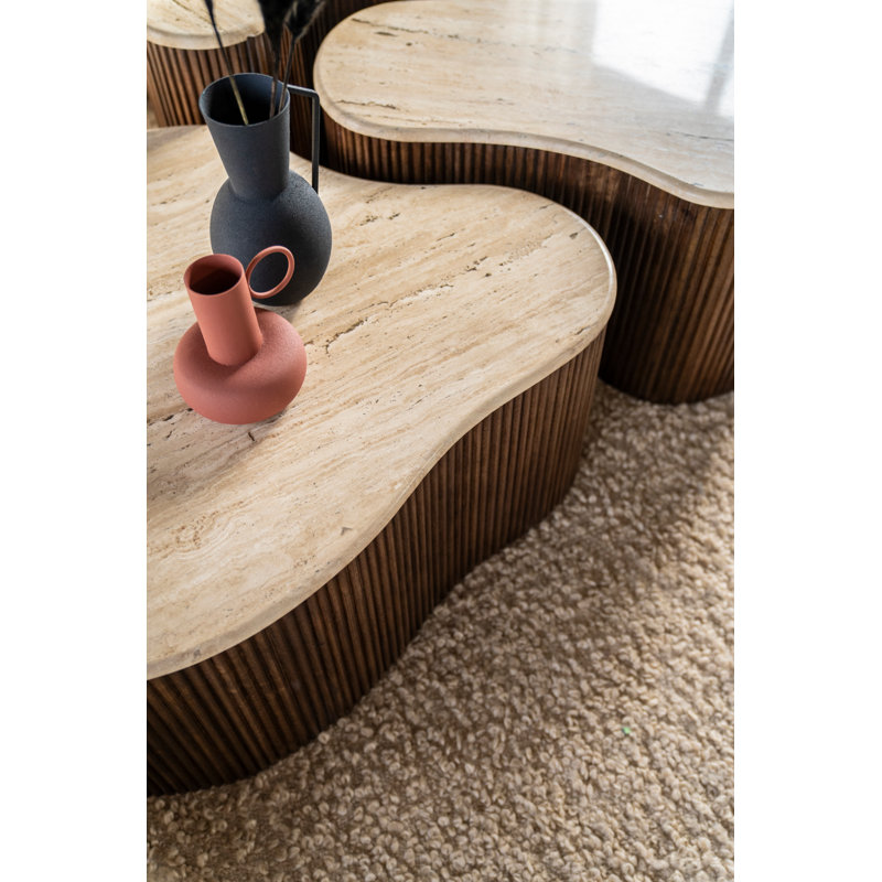 Mari Stone Coffee Table, 15" H x 28" L x 19" W